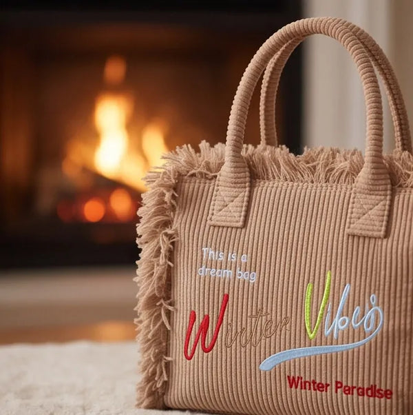 La Minerva velluto  - Borsa bauletto morbido tessuto effetto velluto trapuntato scritta WINTER VIBES