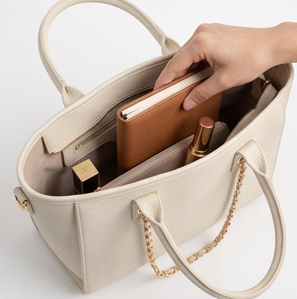 Borsa shopper donna a spalla con catene e tracolla
