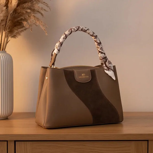 Erick&co - Borsa secchio con foulard Donna Modello Hobo Casual con Dettagli Dorati trapezoidale