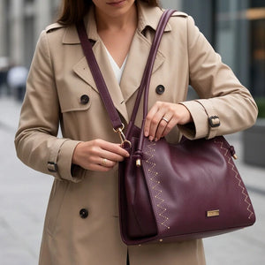 CHARRO - Borsa a Spalla Donna simil Pelle sacco borchie borchiata manici con nodo