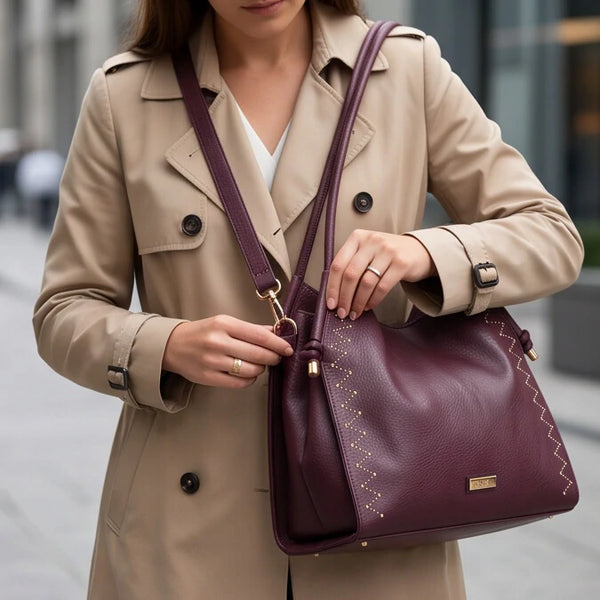 CHARRO - Borsa a Spalla Donna simil Pelle sacco borchie borchiata manici con nodo
