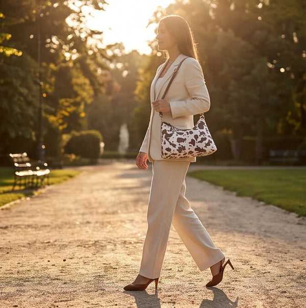 La selvaggia - Borsa a sacco hobo simil pelle fantasia animalier leopardata mucca
