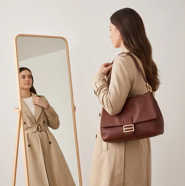 COCONUDA - Borsa a Spalla platta firmata Donna simil Pelle bauletto tracolla scamosciata
