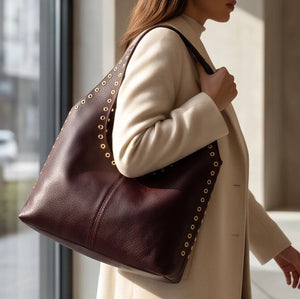 PODRI - Borsa a Spalla Donna simil Pelle Morbida Borsa hobo sacco borchie