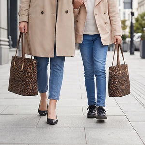 Shoppertiger - Borsa grande e borsa piccola tote borsetta rigida simil pelle fantasia animalier leopardata