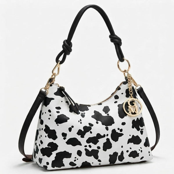 La selvaggia - Borsa a sacco hobo simil pelle fantasia animalier leopardata mucca