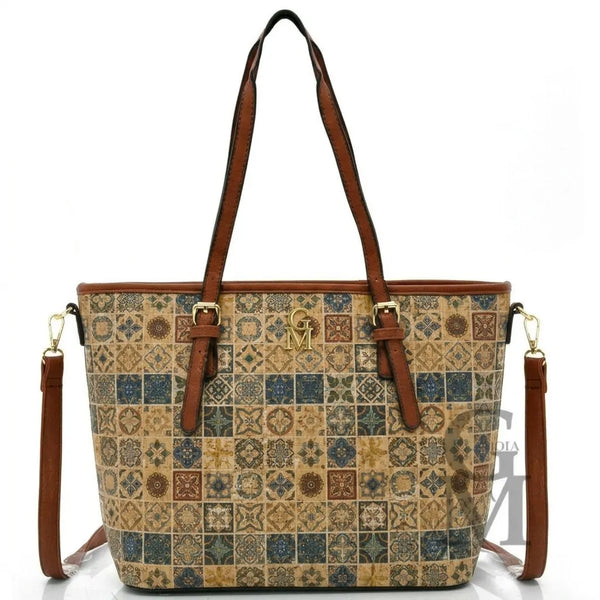 Gyoiamea shopping tote bag sughero tracolla fantasia estiva rombi italy zip moda
