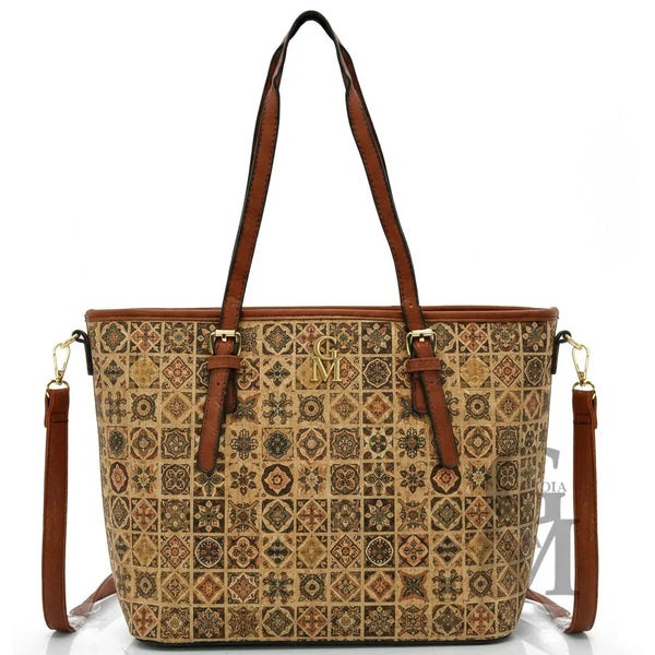 Gyoiamea shopping tote bag sughero tracolla fantasia estiva rombi italy zip moda