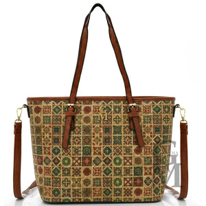 Gyoiamea shopping tote bag sughero tracolla fantasia estiva rombi italy zip moda