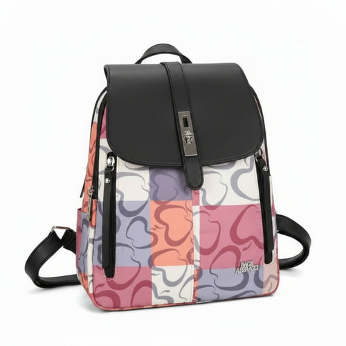 Zaino donna firmato platta vintage Baci & Abbracci multitasche fantasia logo impermeabile zip zainetto