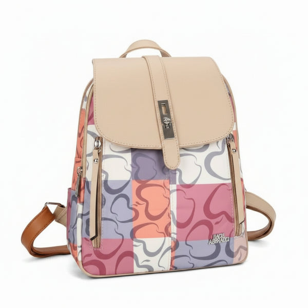 Zaino donna firmato platta vintage Baci & Abbracci multitasche fantasia logo impermeabile zip zainetto