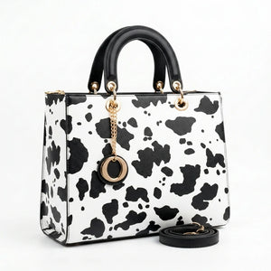 Tigrotta - Borsa grande e borsa piccola bauletto borsetta rigida simil pelle fantasia animalier leopardata rigida