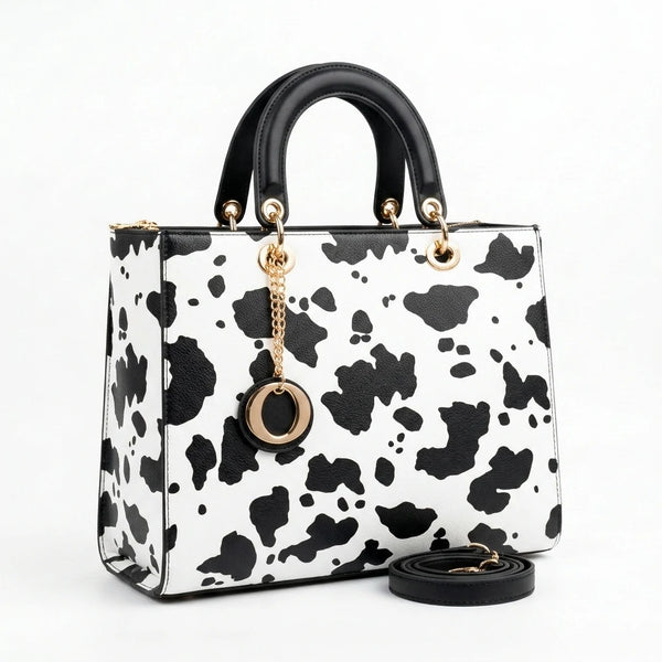 Tigrotta - Borsa grande e borsa piccola bauletto borsetta rigida simil pelle fantasia animalier leopardata rigida