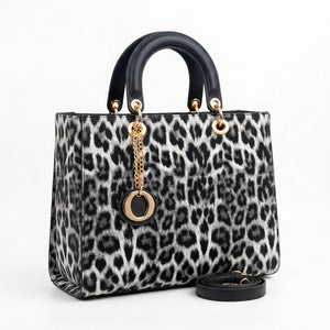 Tigrotta - Borsa grande e borsa piccola bauletto borsetta rigida simil pelle fantasia animalier leopardata rigida