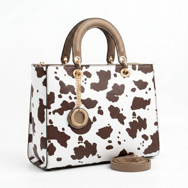 Tigrotta - Borsa grande e borsa piccola bauletto borsetta rigida simil pelle fantasia animalier leopardata rigida