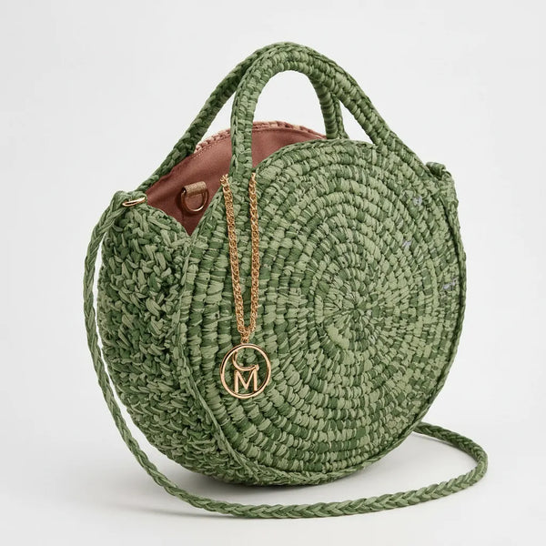 La Sorpriende - Borsa firmata Gyoiamea a paglia cordino ricamato shopping bag rotonda tonda cerchio