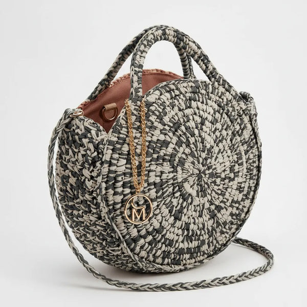 La Sorpriende - Borsa firmata Gyoiamea a paglia cordino ricamato shopping bag rotonda tonda cerchio