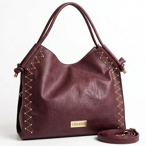 CHARRO - Borsa a Spalla Donna simil Pelle sacco borchie borchiata manici con nodo
