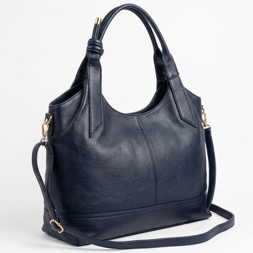 Borsa donna arrotondata con manici intrecciati e tracolla con nodo