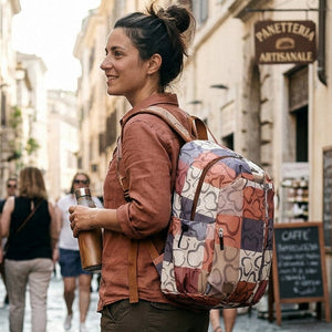 Zaino donna Grande firmato Baci & Abbracci multitasche fantasia logo impermeabile viaggio