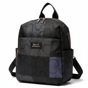 Zaino donna firmato Baci & Abbracci multitasche fantasia logo impermeabile zip zainetto
