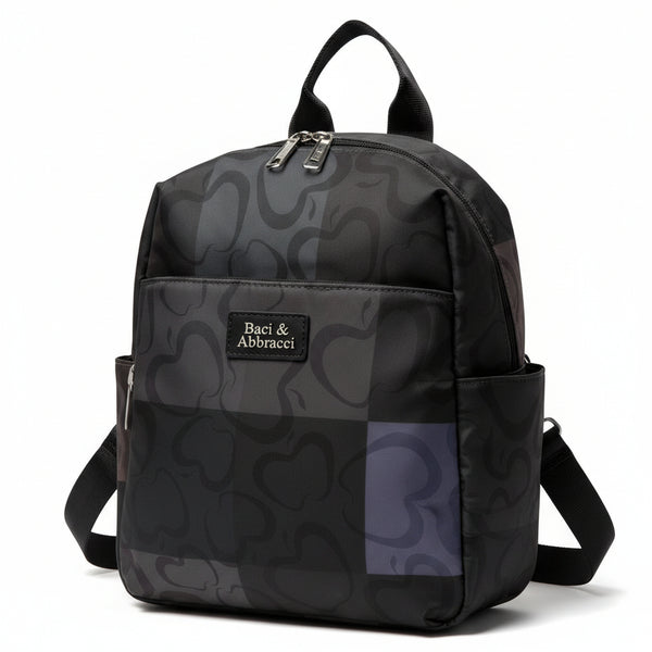 Zaino donna firmato Baci & Abbracci multitasche fantasia logo impermeabile zip zainetto