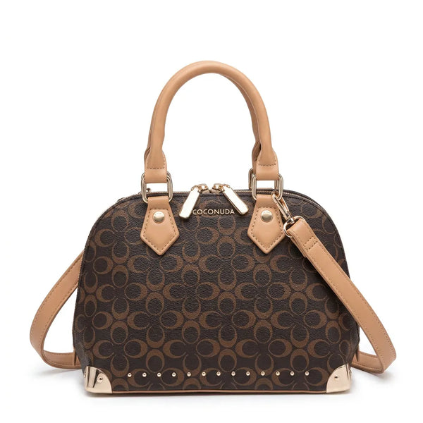 Coconuda - Borsa bauletto simil pelle fantasia Logata tote bag borchie piccola