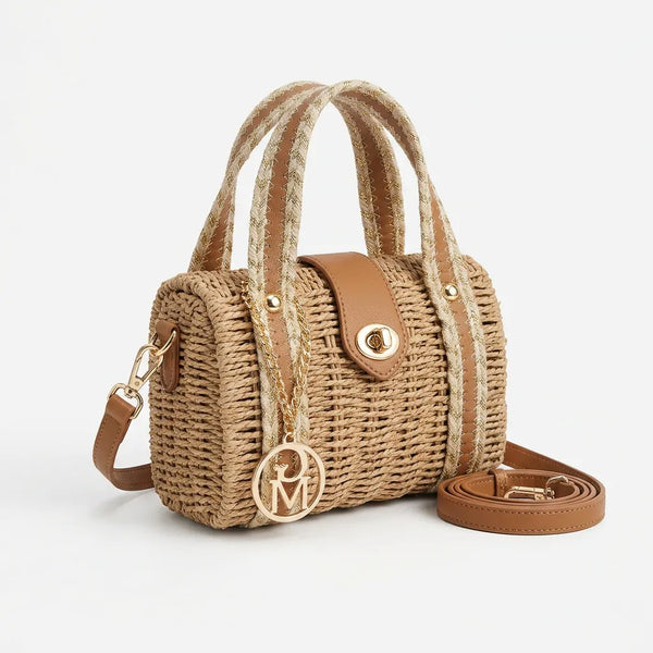 Borsa Bauletto con logo GYOIAMEA "Oblo" da Donna In Paglia Rigida con Tracolla Borsetta Estiva a Mano