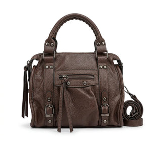 Borsa borsetta a bauletto biker zip borchie ciondolo donna sportiva rigida