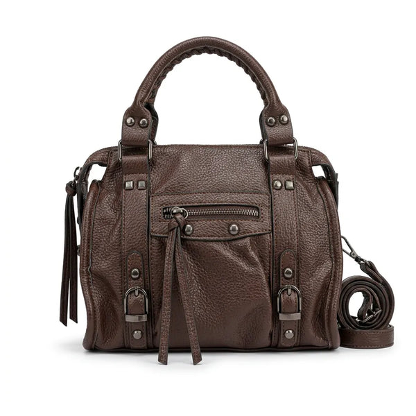 Borsa borsetta a bauletto biker zip borchie ciondolo donna sportiva rigida