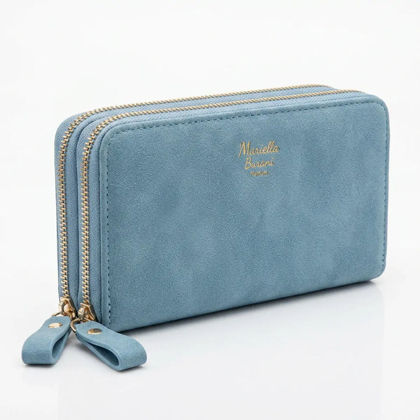 Mariella Burani  - portafoglio 2 zip cerniere firmato donna con scatola porta carte donna novità simil camoscio scamosciata pelle idea regalo