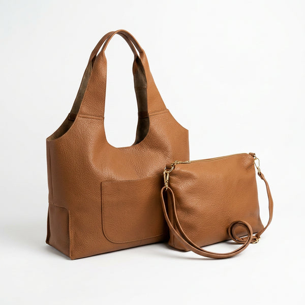 La Duo - borsa 2in1 con borsetta in simil pelle a sacco morbida capiente casual
