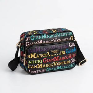 Borsa firmata Gian Marco Venturi 3 zip cerniere logata tracolla donna logo zip tracolla fantasia multi tasche