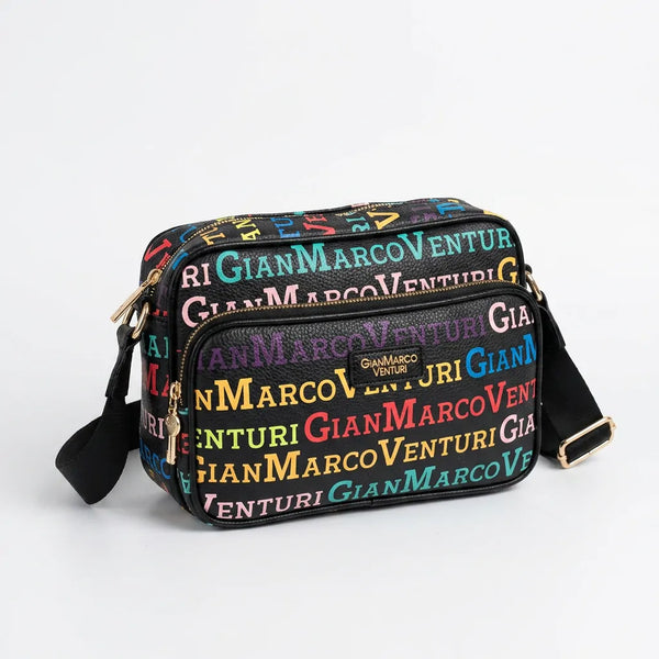 Borsa firmata Gian Marco Venturi 3 zip cerniere logata tracolla donna logo zip tracolla fantasia multi tasche