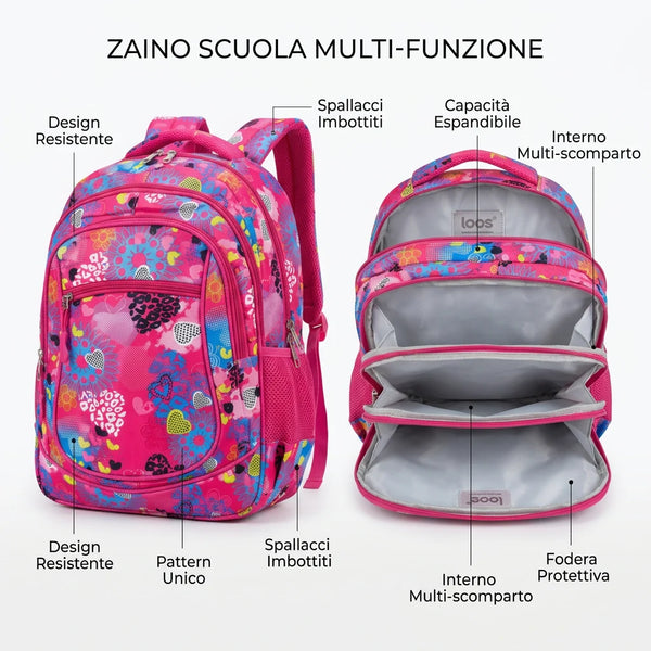 Zaino scuola con imbottitura maschile femminile uomo donna fantasia capiente multitasche spalliere