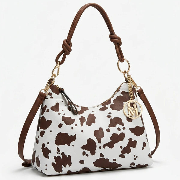 La selvaggia - Borsa a sacco hobo simil pelle fantasia animalier leopardata mucca