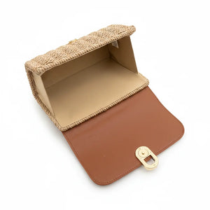 La Casciola - Borsa Bauletto Donna In Paglia Rigida con Tracolla Borsetta Estiva a Mano legno manico bambu bamboo