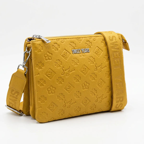 Sweet Years - Borsa multitasche firmata capiente giornaliera elegante 3 zip 2026 simil pelle pressata logata logo 3d