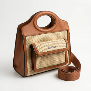 Sweet Years - Borsa shopping spalla paglia effetto raffia sintetica intrecciata simil pelle