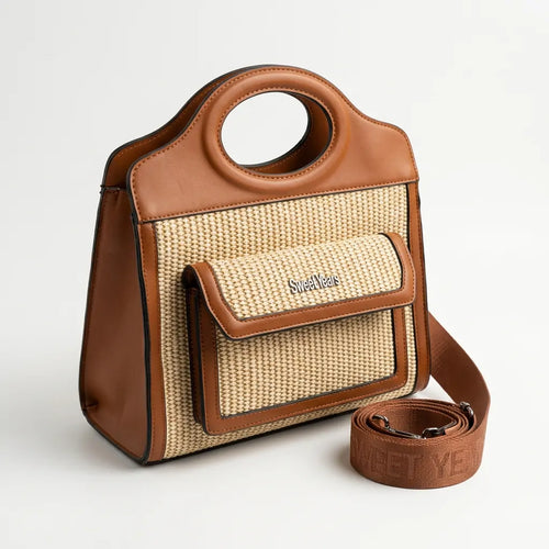 Sweet Years - Borsa shopping spalla paglia effetto raffia sintetica intrecciata simil pelle