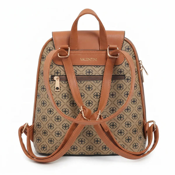 Valentini Gino - Zainetto zaino donna fantasia logata logo vintage simil pelle rigida multitasche passeggio