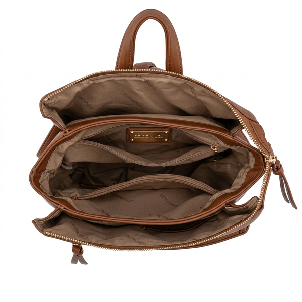 COCONUDA - zaino eco pelle venata donna cuoio casual vintage multi tasche capiente cartella