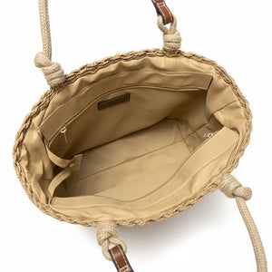 La Sola - Borsa paglia rigida tote bag shopping spalla manici in cuoio e corda