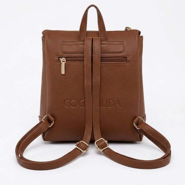 COCONUDA - zaino eco pelle venata donna cuoio casual vintage multi tasche capiente cartella