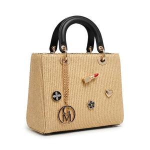 Iconica - Borsa bauletto spalla paglia effetto raffia sintetica tracolla simil pelle