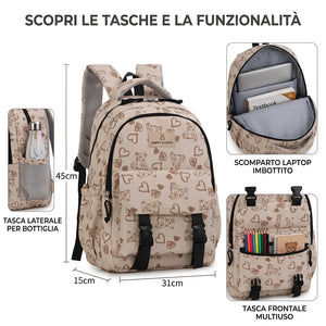 Baci&Abbracci - Zaino scuola viaggio con imbottitura femminile donna fantasia orsacchiotti cuori ragazza