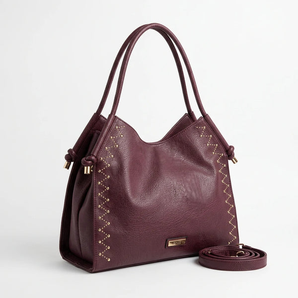 CHARRO - Borsa a Spalla Donna simil Pelle sacco borchie borchiata manici con nodo