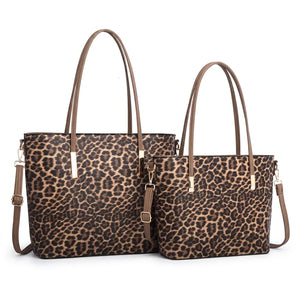 Shoppertiger - Borsa grande e borsa piccola tote borsetta rigida simil pelle fantasia animalier leopardata