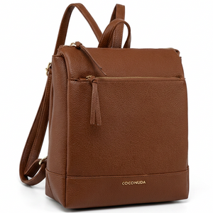 COCONUDA - zaino eco pelle venata donna cuoio casual vintage multi tasche capiente cartella