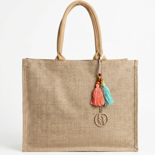 La Juta  - Borsa Shopper in Juta Beige con Nappine Boho e Pochette